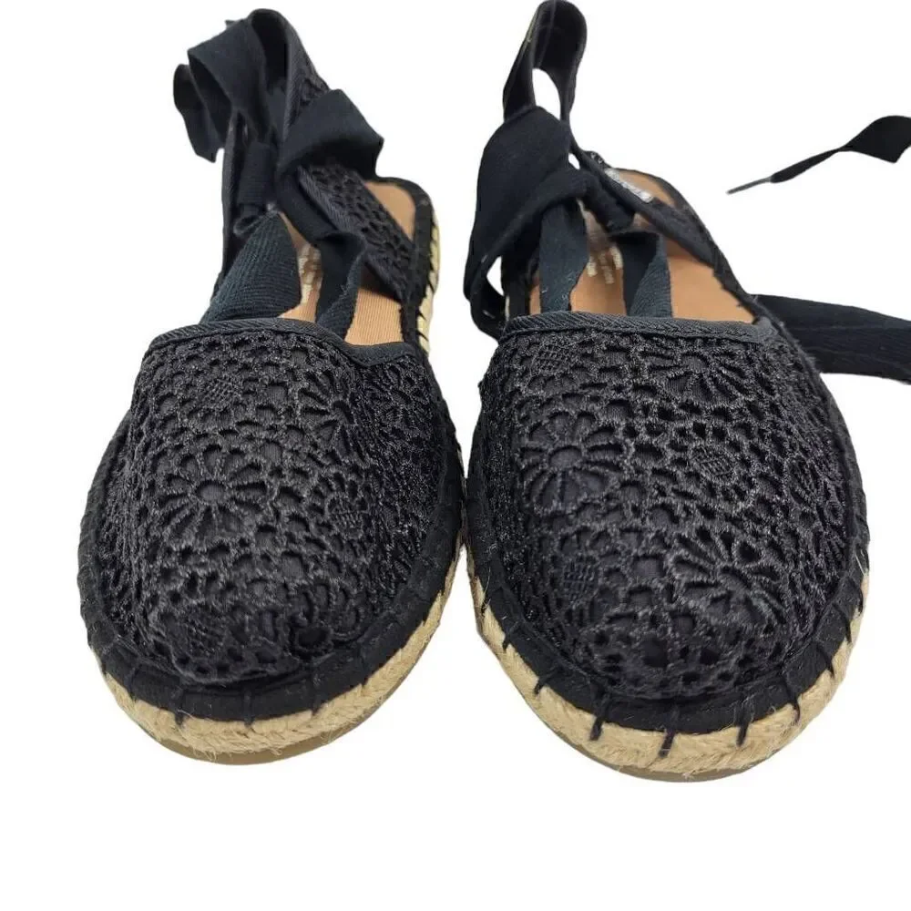 TOMS Black Lace Espadrille Ankle-Tie Sandals